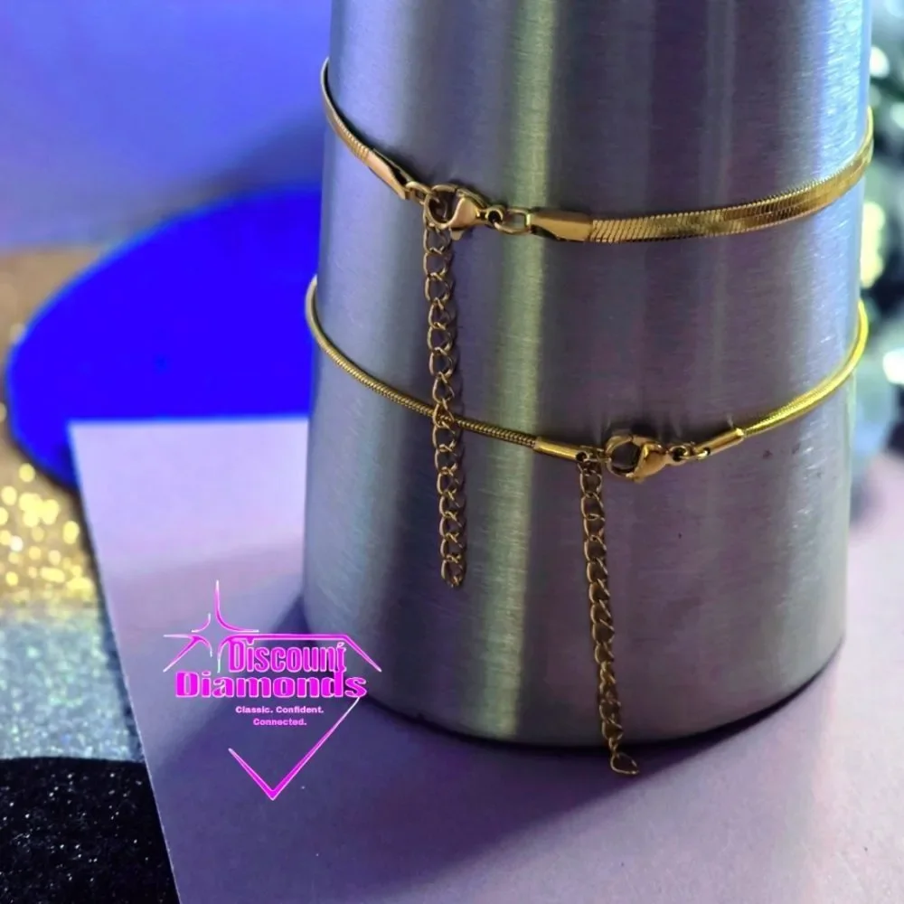 Anklet 18K Yellow Gold on 925 Stainless Silver Ankle Bracelet Double Chain